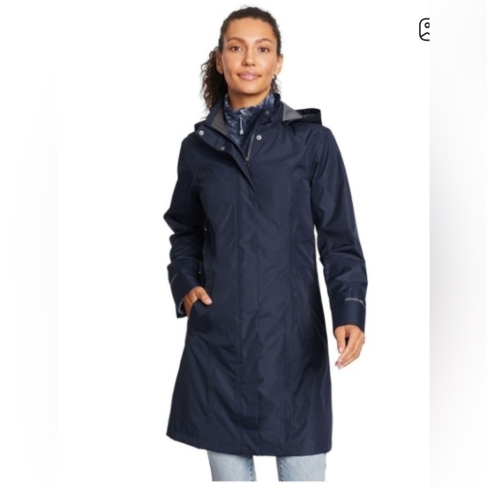 Eddie Bauer On The Go Trench Women's Waterproof Rain Coat Blue